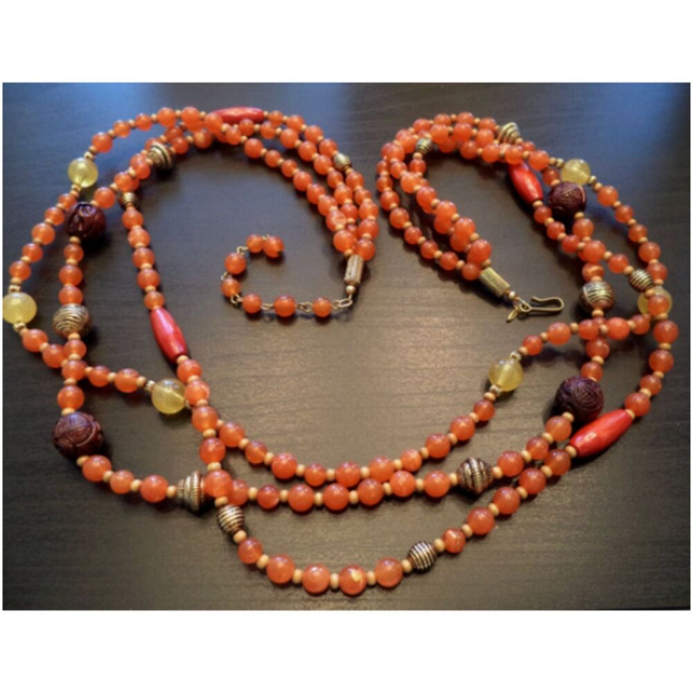Stunning Vintage Avon Triple Strand Beaded Orange Necklace